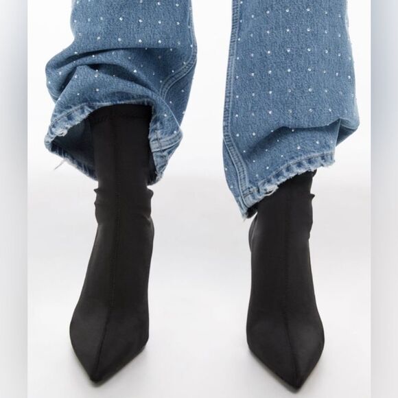 ZARA 
Black ankle boots mesh stiletto heels pointy toes 39 (8) - Picture 2 of 12